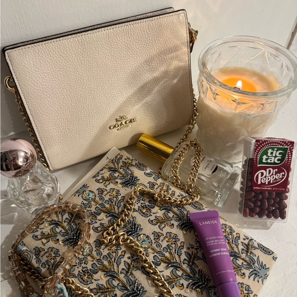 Coach Cream Crossbody Bag with Gold Chain